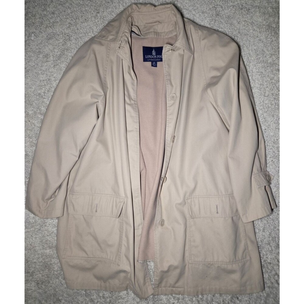 London Fog Trench Coat Women 14P Beige Rain Jacket Petite Classic